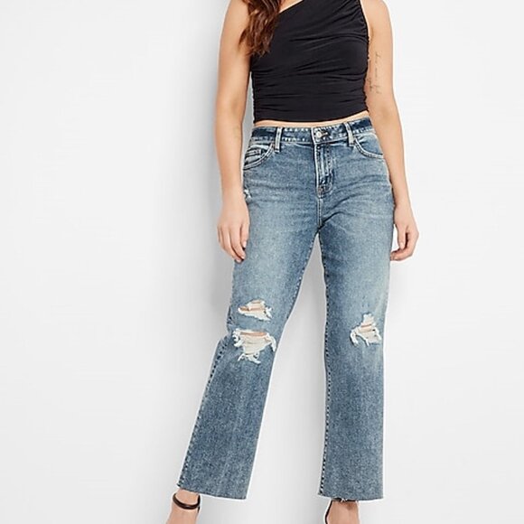 SALE!!!  Mid Rise Medium Wash Ripped 90s Ankle Boot Jeans size 6R - Picture 5 of 12